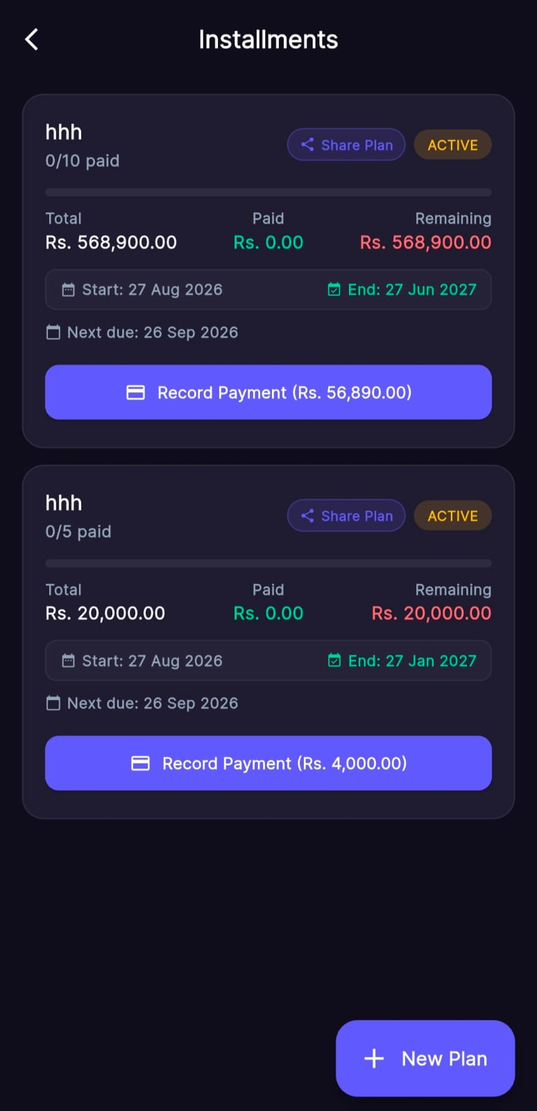 Installments Screenshot
