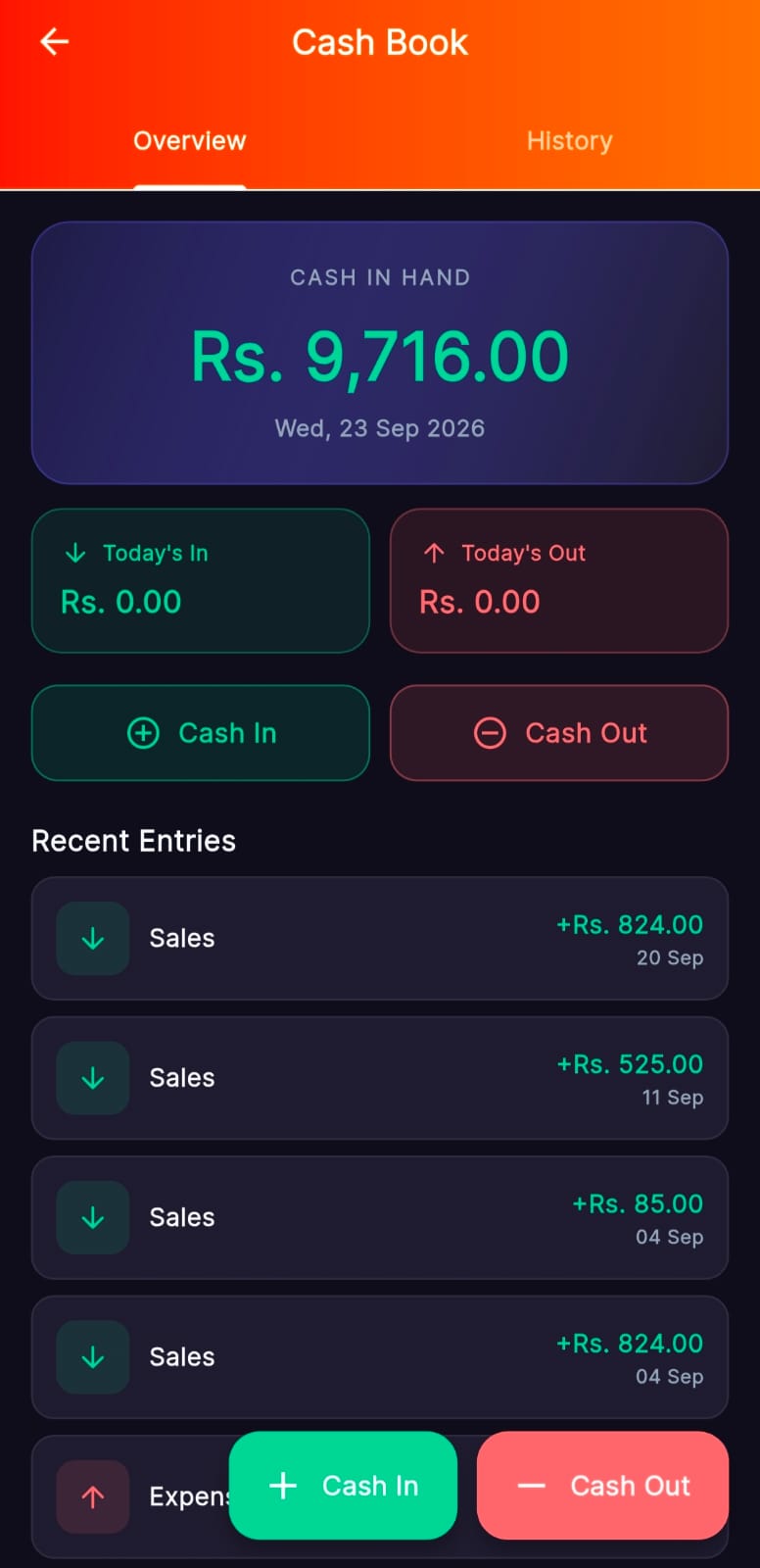 Cash Book Screenshot